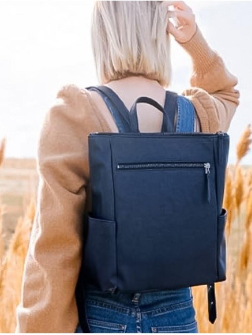 New Indigo Multi-Pocket Post Studded Seoul Oversized Travel Tote & Backpack